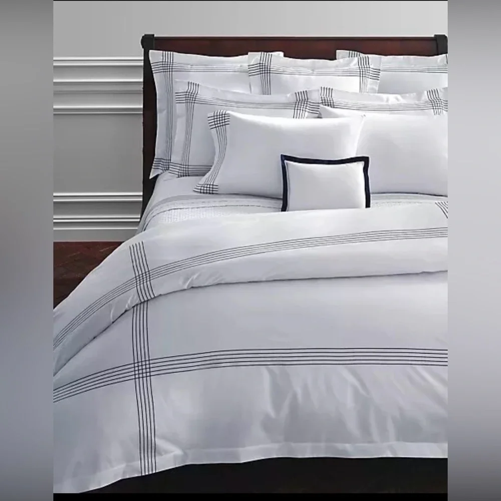 $430 RALPH LAUREN HOME KING FLAT SHEET & PILLOWCASES 624TC HANDKERCHIEF GRAPHITE